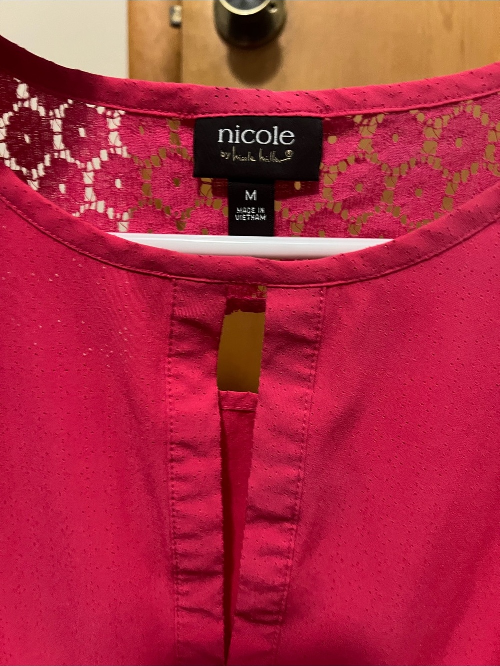 Nicole Miller Sleeveless Lace Yoke top in bright Pink